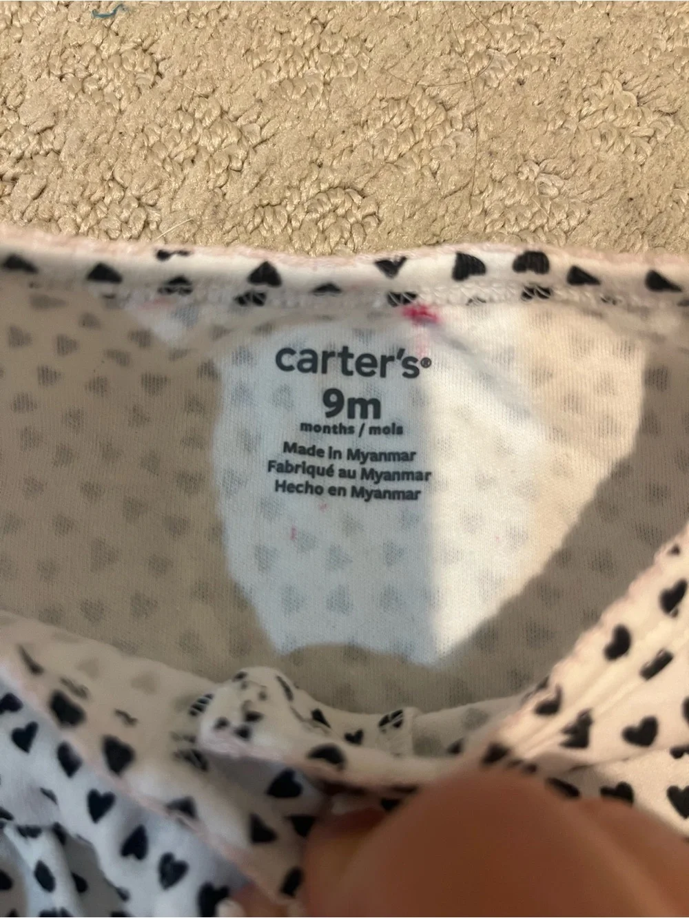 Carter's White Footed One-Piece with Black Heart Print